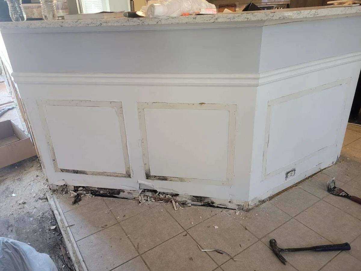 Water damage and mold on kitchen during Sewage Cleanup & Sanitation in Connerton